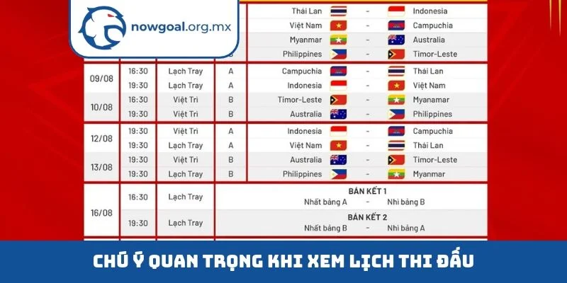Lịch thi đấu Chú ý quan trọng khi xem lịch thi đấu
