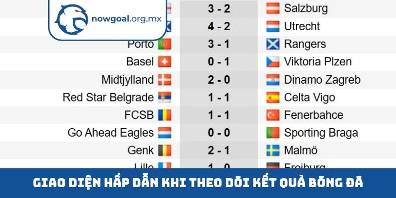 Giao diện hấp dẫn khi theo dõi kết quả bóng đá