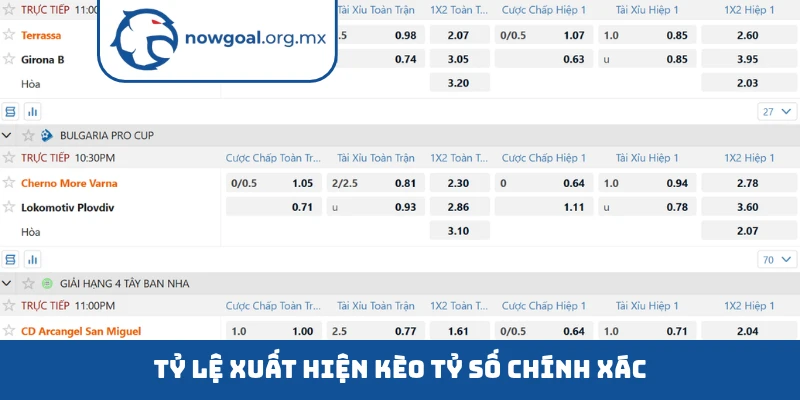 Tỷ lệ xuất hiện kèo tỷ số chính xác